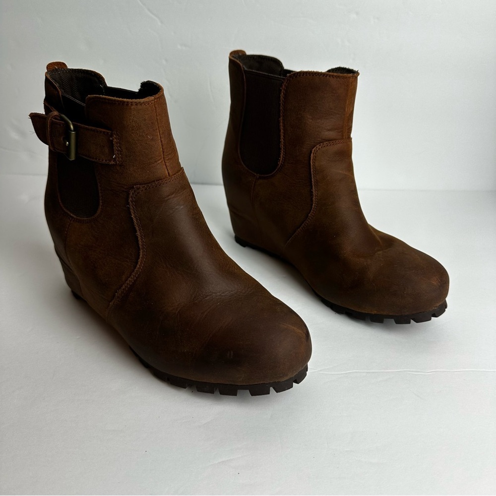 Merrell Cinnamon Smooth Ankle Wedge Booties Women's Size 8.5 EU 39 Shoes Brown
